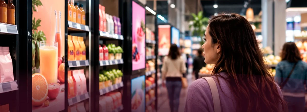 Retail media woman shopping in supermarket