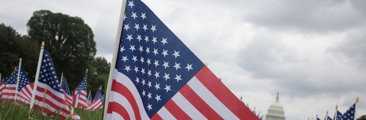 WASHINGTON, DC - JUNE 14: American flags are seen on the National Mall lawn ahead of the U.S. Army's 250th anniversary parade on June 14, 2025 in Washington, DC. The U.S. Army is marking its 250th anniversary with a military parade along Constitution Aven