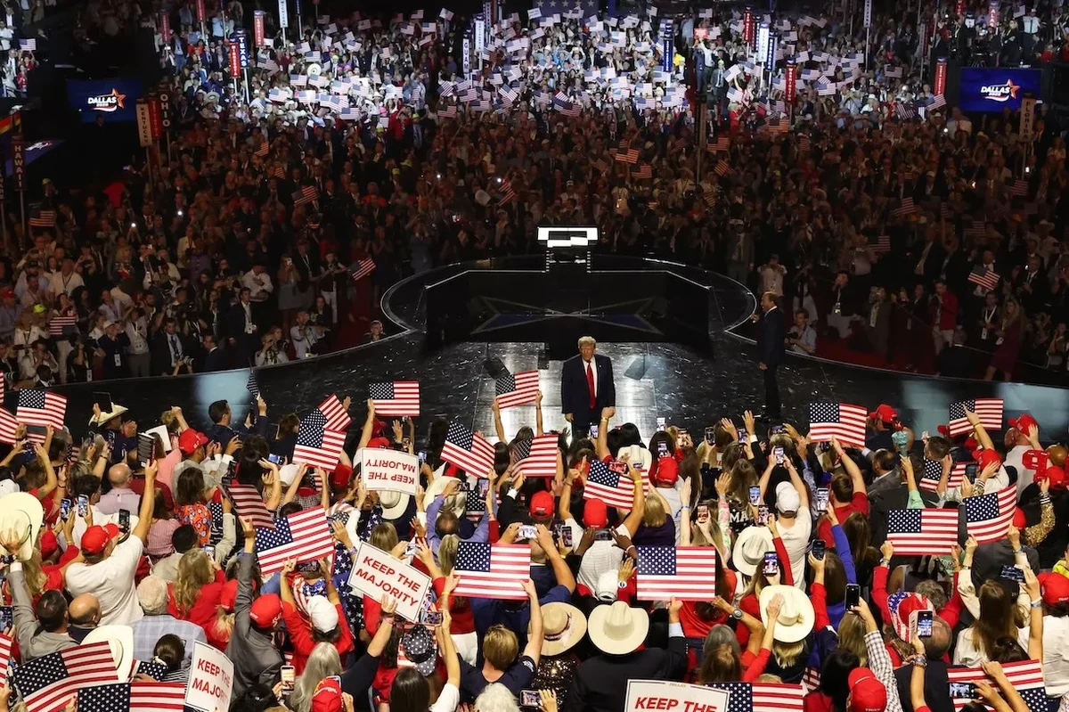 DALLAS, TEXAS - SEPTEMBER 10: U.S. President Donald Trump appears on stage on the second day of the 2026 Republican National Convention at the American Airlines Center on September 10, 2026 in Dallas, Texas. U.S. President Donald Trump is headlining the Republican National Committee's first-ever midterm convention as he aims to highlight his administration’s achievements and rally support for GOP candidates just two months before the upcoming elections being held on November 3. (Photo by Kevin Dietsch/Getty Images)