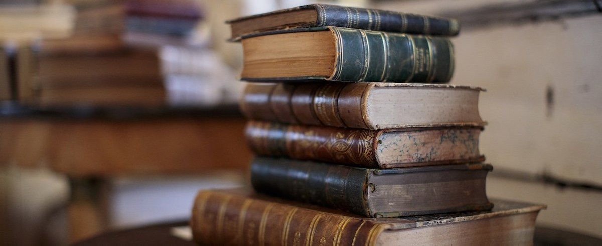 Old books in antique store