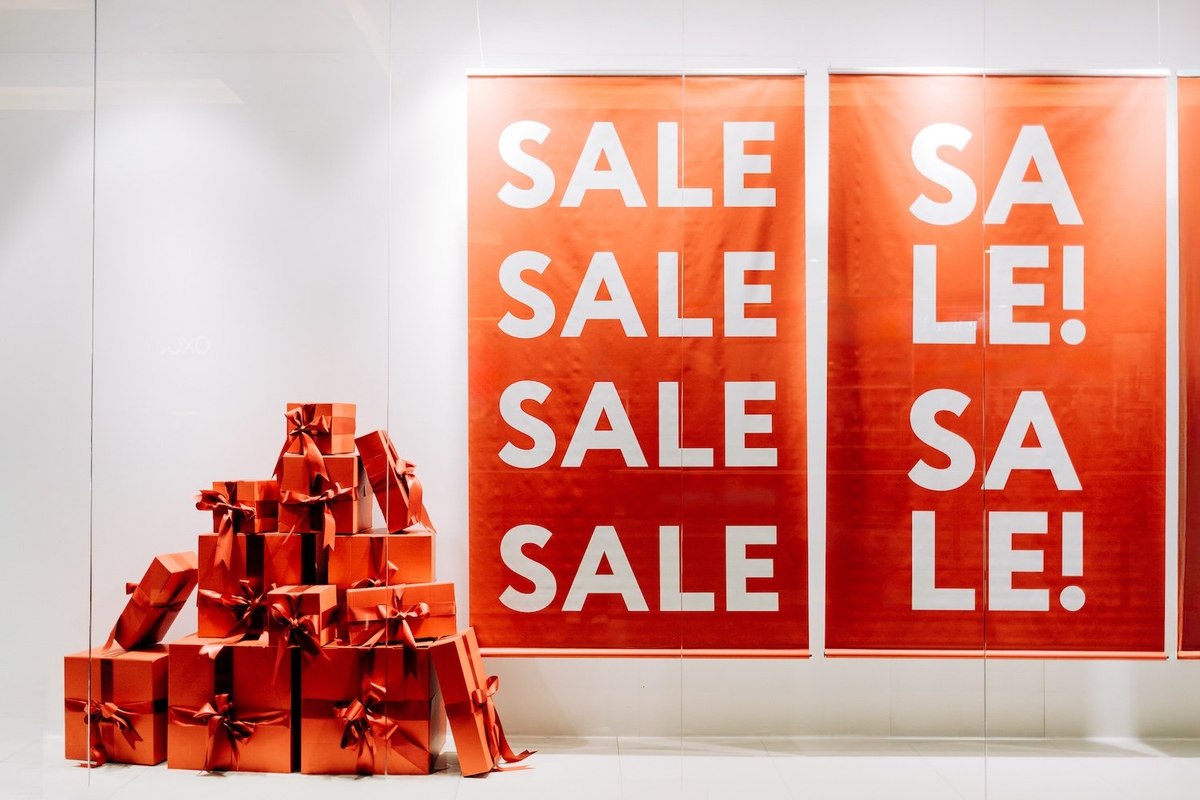 Christmas sale storefront with gifts