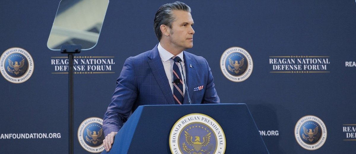 SIMI VALLEY, CALIFORNIA - DECEMBER 6: Secretary of War Pete Hegseth gives a speech at the Reagan National Defense Forum on December 6, 2025, at the Ronald Reagan Presidential Library in Simi Valley, California. Hegseth spoke about creating “peace through
