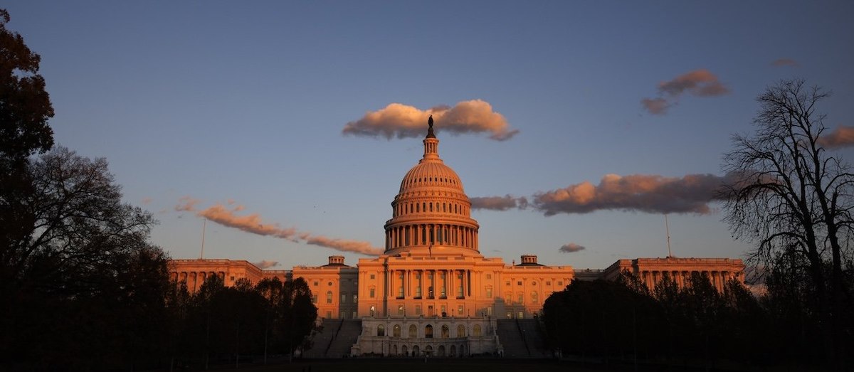 WASHINGTON, DC - NOVEMBER 12: The U.S. Capitol, pictured during sunset on November 12, 2025 on Capitol Hill in Washington, DC. The House of Representatives is expected to vote on Senate-passed legislation that funds the government through the end of January, reopening the government and ending the 43-day shutdown, the longest in American history. (Photo by Tom Brenner/Getty Images)