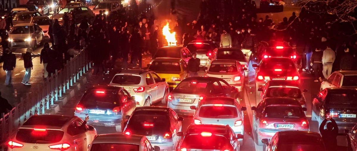 TEHRAN, IRAN - JANUARY 8: Protesters block a road on January 8, 2026 in Tehran, Iran. Demonstrations have been ongoing since December, triggered by soaring inflation and the collapse of the rial, and have expanded into broader demands for political change. (Photo by Anonymous/Getty Images)