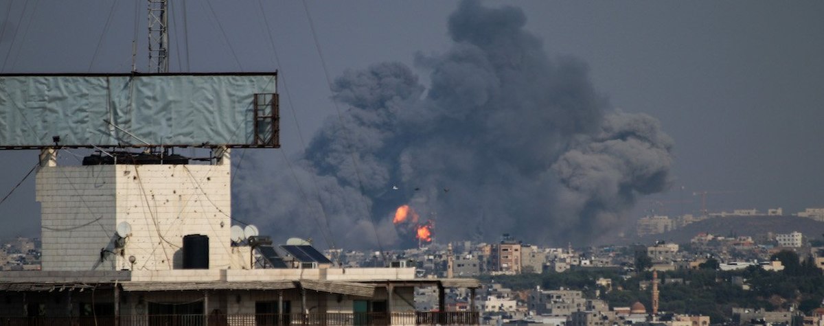 GAZA CITY, GAZA - OCTOBER 8, 2023: Smoke rises from the Israeli raids on October 8, 2023