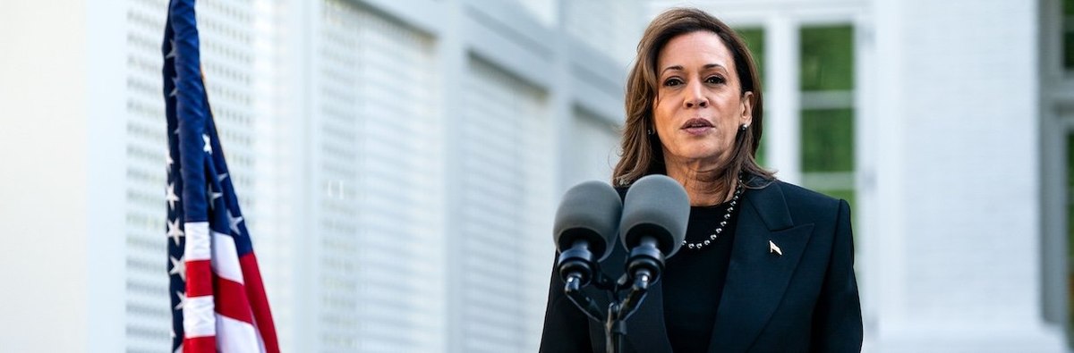 WASHINGTON, DC - OCTOBER 7: Vice President Kamala Harris speaks before planting a pomegranate tree at the Vice President's residence at the U.S. Naval Observatory on October 7, 2024 in Washington, DC. The Second couple marked the one-year anniversary of t