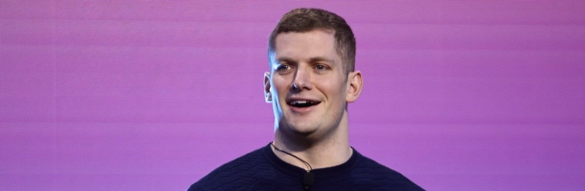 LAS VEGAS, NEVADA - FEBRUARY 07: Carl Nassib speaks on stage at a 'Night Of Pride With GLAAD and NFL' at Caesars Palace on February 07, 2024 in Las Vegas, Nevada. (Photo by Greg Doherty/Getty Images)