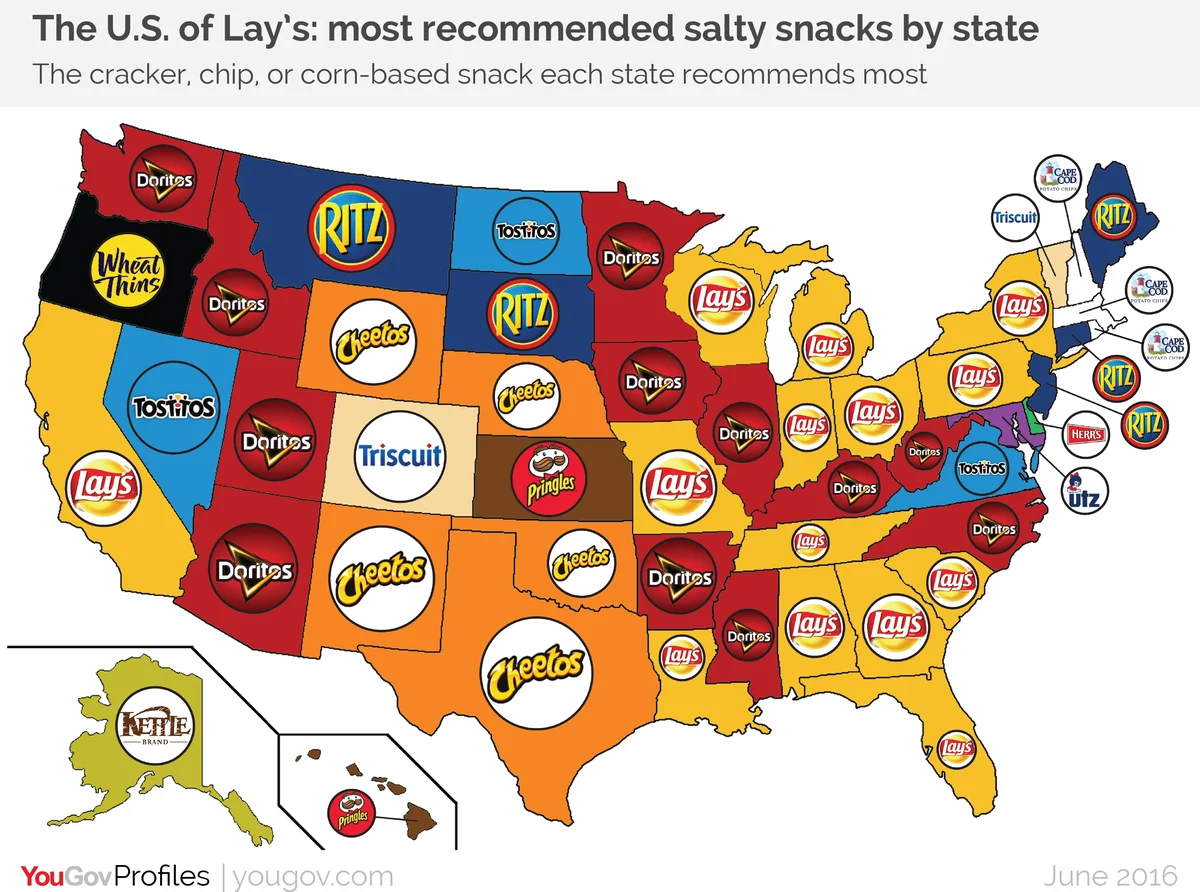 The U.S. of Lay's: each state's most recommended snack brand | YouGov