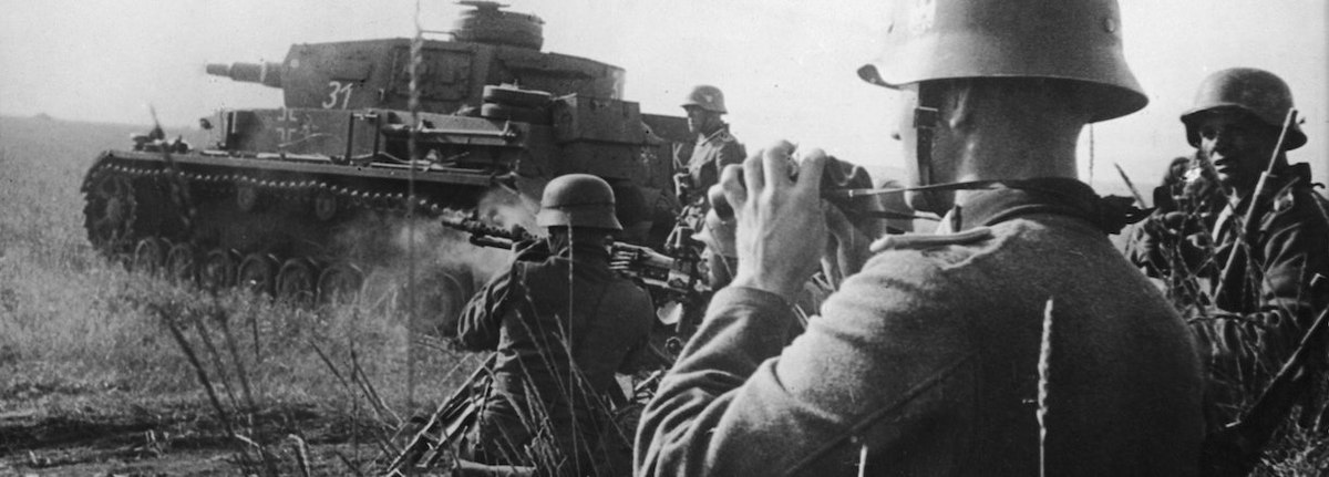 German tanks and infantry attack Soviet positions on the Eastern Front, circa 1941. (Photo by FPG/Hulton Archive/Getty Images)