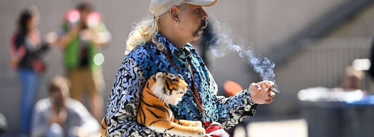 NEW YORK, NEW YORK - OCTOBER 06: The Tiger King poses during New York Comic Con 2022 on October 06, 2022 in New York City. (Photo by Roy Rochlin/Getty Images for ReedPop)