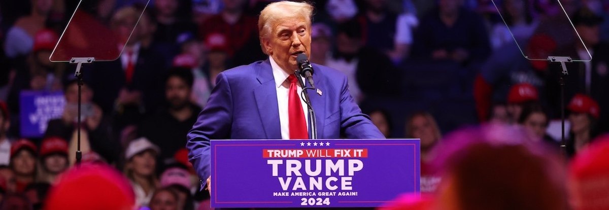 NEW YORK, NEW YORK - OCTOBER 27: Republican presidential nominee, former U.S. President Donald Trump speaks at a campaign rally at Madison Square Garden on October 27, 2024 in New York City. Trump closed out his weekend of campaigning in New York City wit