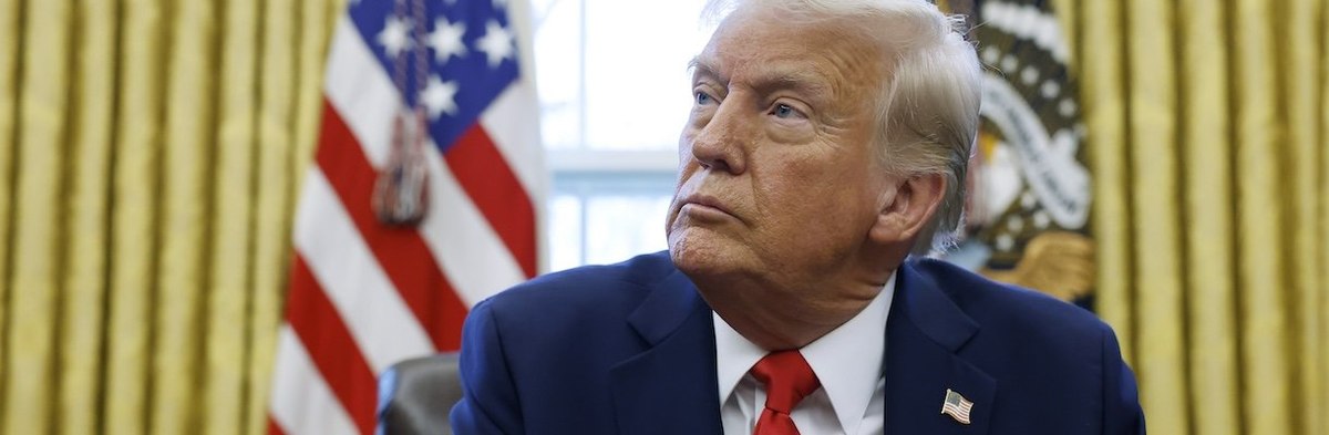 WASHINGTON, DC - FEBRUARY 03: U.S. President Donald Trump speaks to reporters in the Oval Office of the White House on February 03, 2025 in Washington, DC. After signing a series of executive orders and proclamations, Trump spoke to reporters about a rang