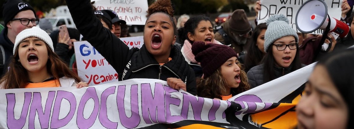 WASHINGTON, DC - NOVEMBER 12: Hundreds of people gather outside the U.S. Supreme Court to rally in support of the Deferred Action on Childhood Arrivals program as the court hears arguments about DACA November 12, 2019 in Washington, DC. The court heard ar