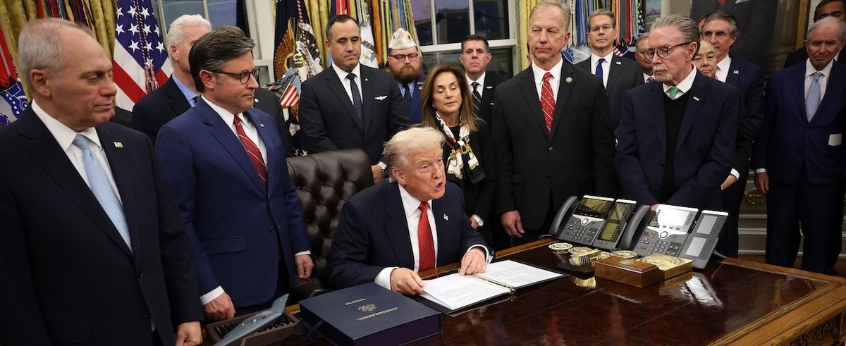 WASHINGTON, DC - NOVEMBER 12: U.S. President Donald Trump, joined by House Speaker Mike Johnson (R-LA), House Minority Leader Steve Scalise (R-LA) Republican lawmakers and business leaders affected by the shutdown, delivers remarks as he signs recently pa